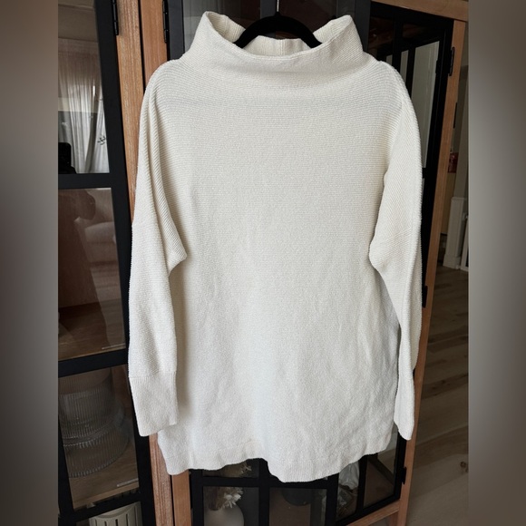 Free People mock neck sweater ribbed Ottoman Slouchy Tunic ecru loose parke - Picture 2 of 12